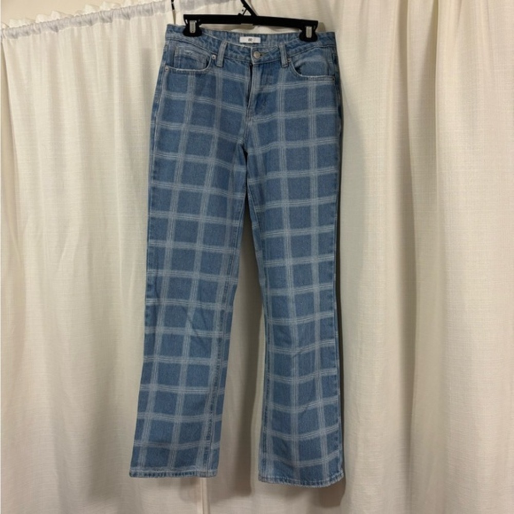 BP Blue Checkered Women's Straight Leg Jeans